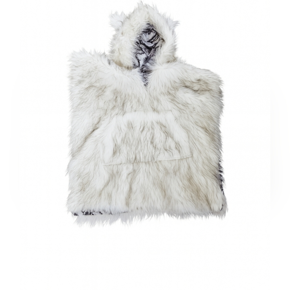 Kids Car Seat Poncho Cozy Faux Fur Reversable Hooded-Cream